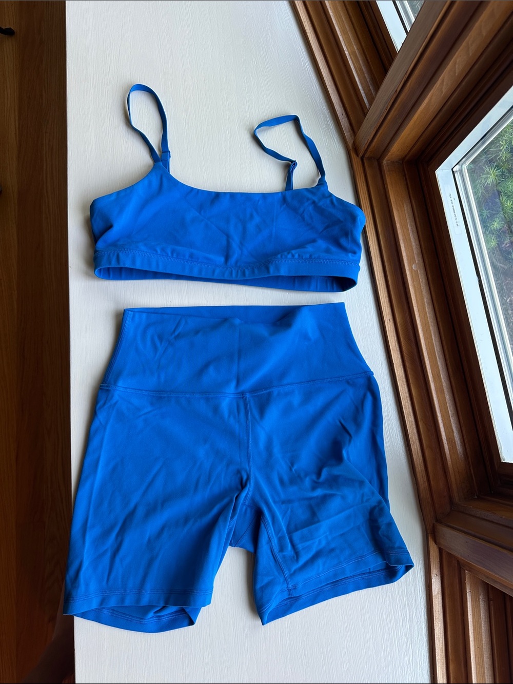 Blue Women's Seamless Sports Bra and High-Waist Bike Shorts Set